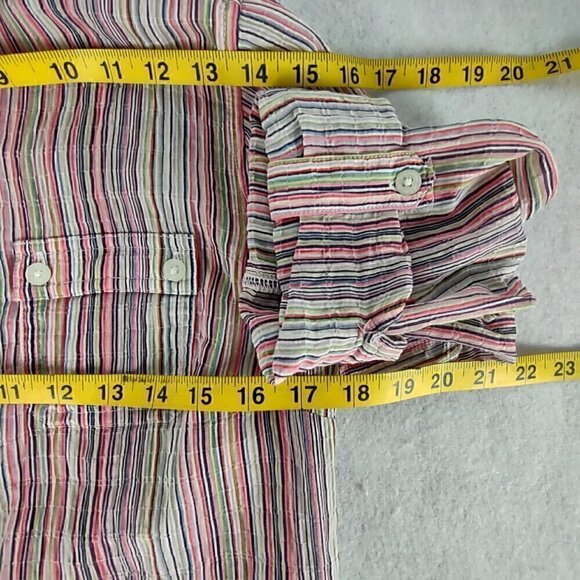 Liz Claiborne Womens Multi Color Striped Button Down Cotton Blend Shirt Size PM - Picture 9 of 14